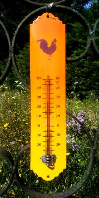 Thermomètre émaillé Coq déco vintage jaune orange 30 cm