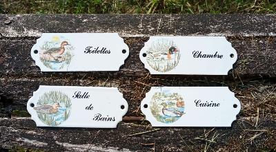 4 plaques émaillées canard toilettes bains chambre cuisine émail et cetera
