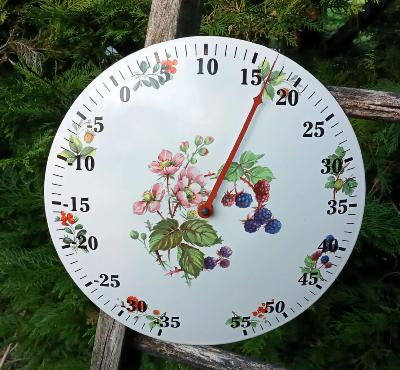 Thermomètre émaillé rond bombé fruits couleurs vives, thermomètre à aiguille
