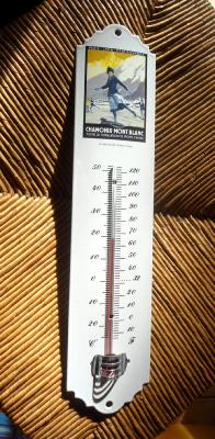 Thermomètre émaillé décoratif vintage Chamonix Patineuse 30 cm