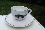 Paire tasse faïence chat dessin original faïence émaillée