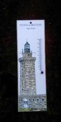 Thermomètre bois déco thème marin phare breton Cap Fréhel 30 cm
