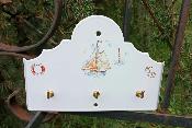 Accroche torchon Vintage émaillé voilier, porte clés émail décor marine