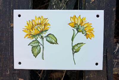 Plaque émaillée décorative tournesol fleur coupée émail et cetera
