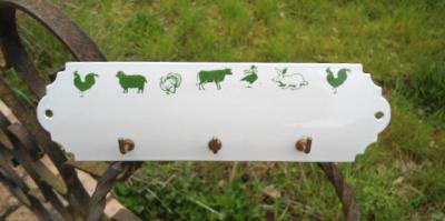 Porte clés animaux verts accroche torchons émaillé déco vintage