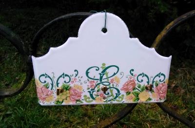 Porte clés mural vintage émaillé motif fleur, accroche torchon