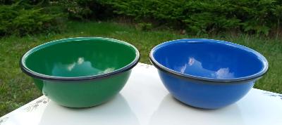 Plat émaillé bol émail lot de 2 bleu et vert: vaisselle émaillée émail et cetera