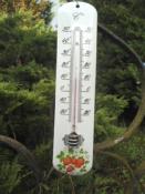 Thermomètre émail blanc extérieur 25 cm fraises: thermomètre déco émaillé