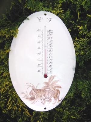 Grand thermomètre émaillé Guépard ovale de marque  Arémail Emalia