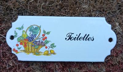 Plaque émaillée Toilettes vintage émail et cetera panier de fruits