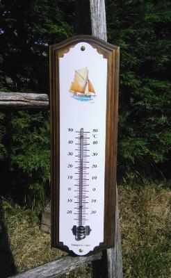 Thermomètre émaillé voilier plaque émaillée thème marin déco sur bois massif