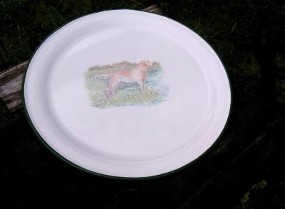 Plateau émaillé chien Labrador Plat émaillé four et service 35 cm