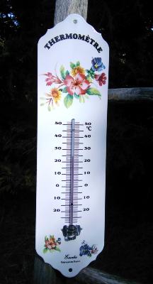 Thermomètre extérieur émaillé motif fleur bouquet 35 cm 