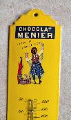 Thermomètre jaune Menier émaillé publicitaire Vintage 30 cm