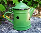 Cafetière émaillée vintage verte pois noirs acier émaillé affaire 