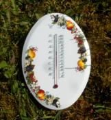 Thermomètre émail à l'ancienne décor fruits grand ovale Arémail Emalia