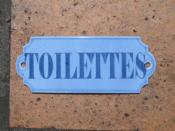Plaque de porte Toilettes émaillée Bleu Azur garantie émail véritable
