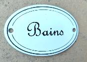 Ancienne plaque émaillée Bains, plaque de porte déco vintage ovale