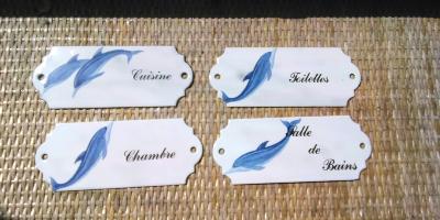 Plaques de porte émaillées dauphin animaux déco série de 4