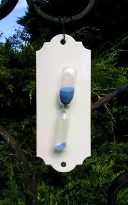 Sablier original sable bleu déco vintage émaillé ivoire made in France
