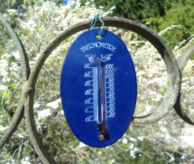 Thermomètre émail bleu décoratif, thermomètre émaillé ovale de marque 