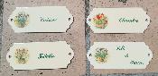 Plaques de porte émaillées fleurs en pot série de 4