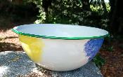Saladier émaillé déco jaune bleu 27 cm création originale Arémail Emalia