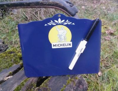 Ardoise émaillée mémo bleu Pneus Michelin Bibendum tableau émaillé