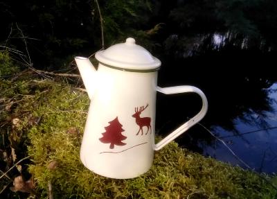 Cafetière émaillée déco montagne chalet tous feux émail à l'ancienne 