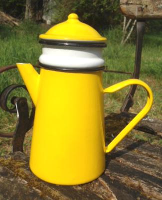 Cafetière filtre Vintage émaillée jaune acier émaillé à l'ancienne tous feux