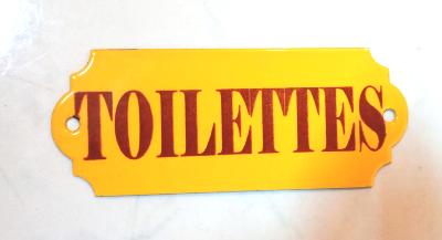 Plaque Toilettes émaillée Jaune orangé décorative made in France
