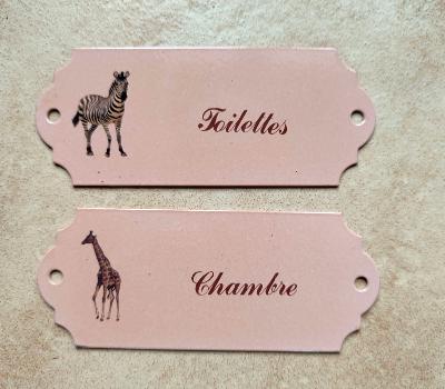 Plaques de porte émaillées vieux rose animaux sauvages set de 2