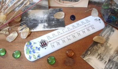 Thermomètre déco Vintage myosotis émail blanc extérieur décoratif 25 cm