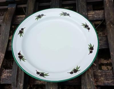 Plateau 40 cm émaillé olives noires déco Provence vaisselle émaillée