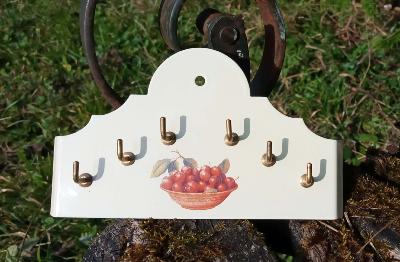 Accroche-torchon porte clés émaillé Cerises frise déco Vintage