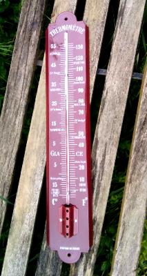 Grand Thermomètre émail bordeaux lumineux 50 cm, thermomètre émail extérieur déco