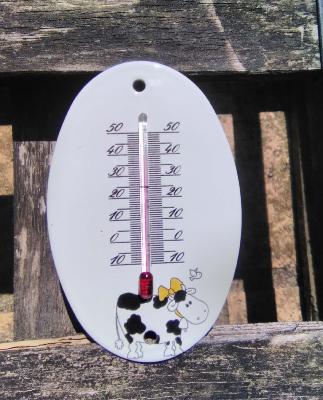 Thermomètre émaillé ovale motif vache thermomètre extérieur décoratif 