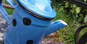 Cafetière émaillée bleue à pois, vaisselle émaillée déco cuisine vintage