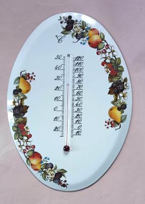 Thermomètre émail à l'ancienne décor fruits grand ovale Arémail Emalia