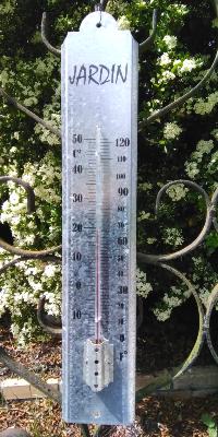 Grand thermomètre extérieur métal zinc galva Jardin Arémail Emalia 50 cm
