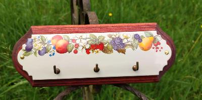 Plaque émaillée Vintage motif fruits Porte clés luxe sur bois massif