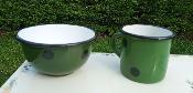 Mug maill vert pois noirs, bol mail assorti vaisselle pique-nique randonne