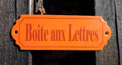 Plaque émaillée orange Boite aux lettres, plaque authentique en émail 