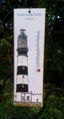 Thermomètre bois décoration thème marin phare breton Le Creach 30 cm