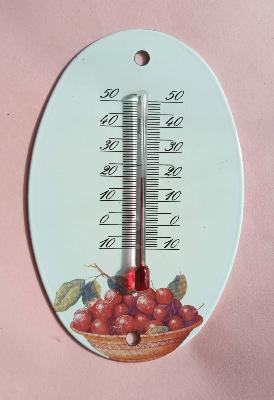 Petit thermomètre extérieur émaillé panier de cerises thermomètre émail