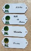 Plaques de porte �maill�es jardin � la fran�aise topiaire boule s�rie de 4