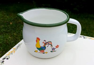 Pot à lait émail pot verseur Animaux déco coq poule  vaisselle émaillée