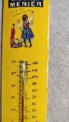 Thermomètre jaune Menier émaillé publicitaire Vintage 30 cm