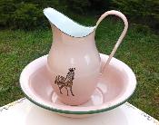 Broc maill Pichet et cuvette maills animaux sauvages mail vieux rose