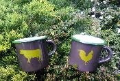 Mug émaillé original chocolat animaux de la ferme: lot 2 mugs émaillés